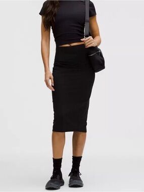 lululemon athletica Nulu Black High Rise Midi Pencil Skirt